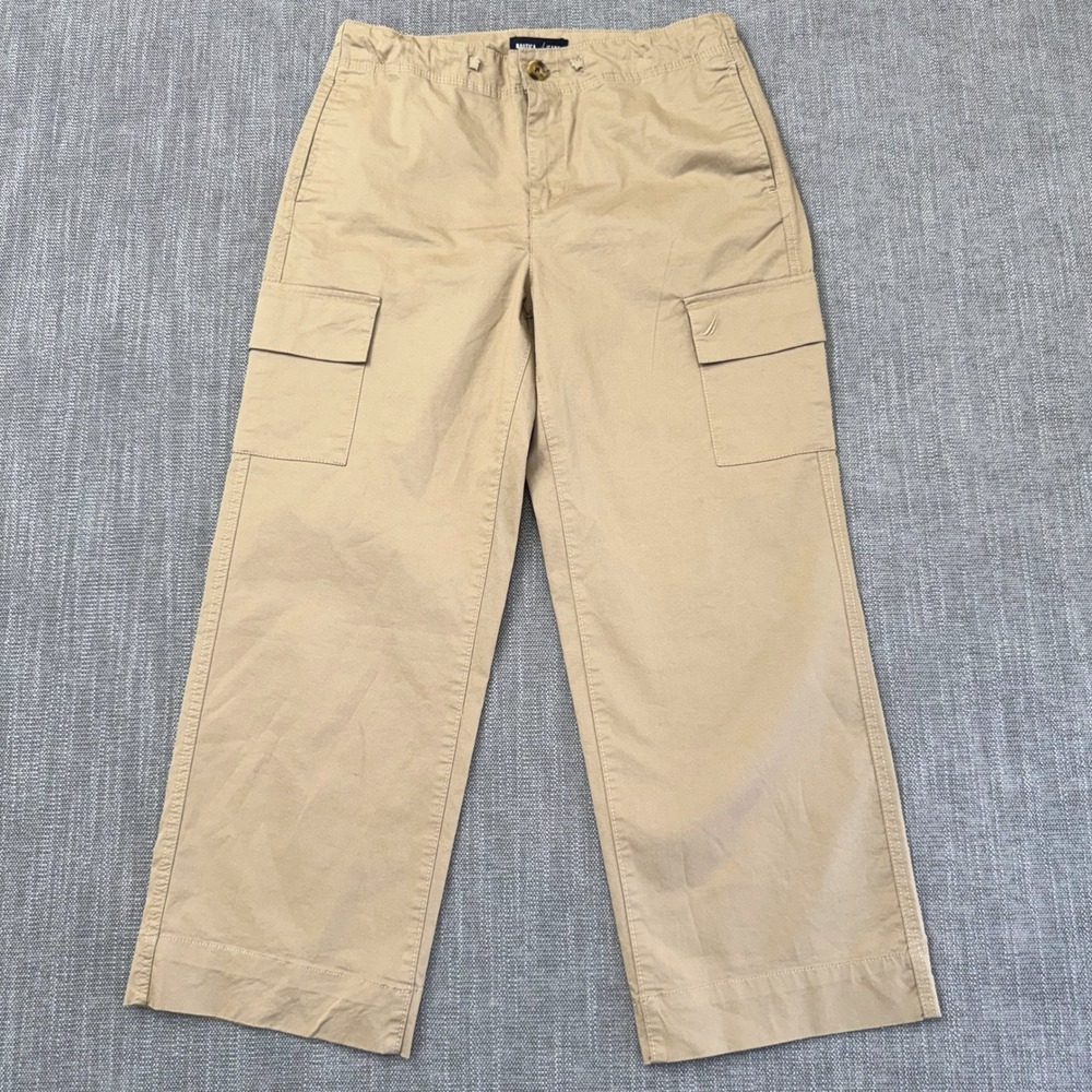 Nautica Jeans Womens 6P Tan Khaki Cargo Pants Straight Leg Drawstring